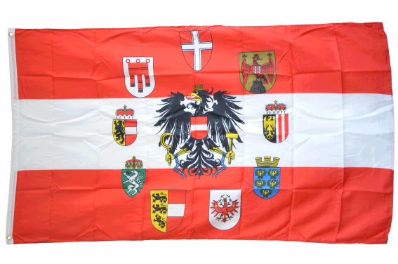 Schlüsselanhänger Flagge Fahne Österreich mit 9 BL Wappen Alu 40 x 57 mm 