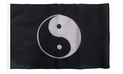 Flagge mit Hohlsaum Ying und Yang schwarz